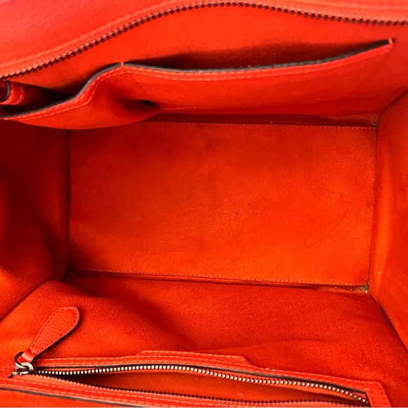 CELINE MINI LUGGAGE Grainy Calfskin Handbag - Orange-Red - Picture 9 of 12